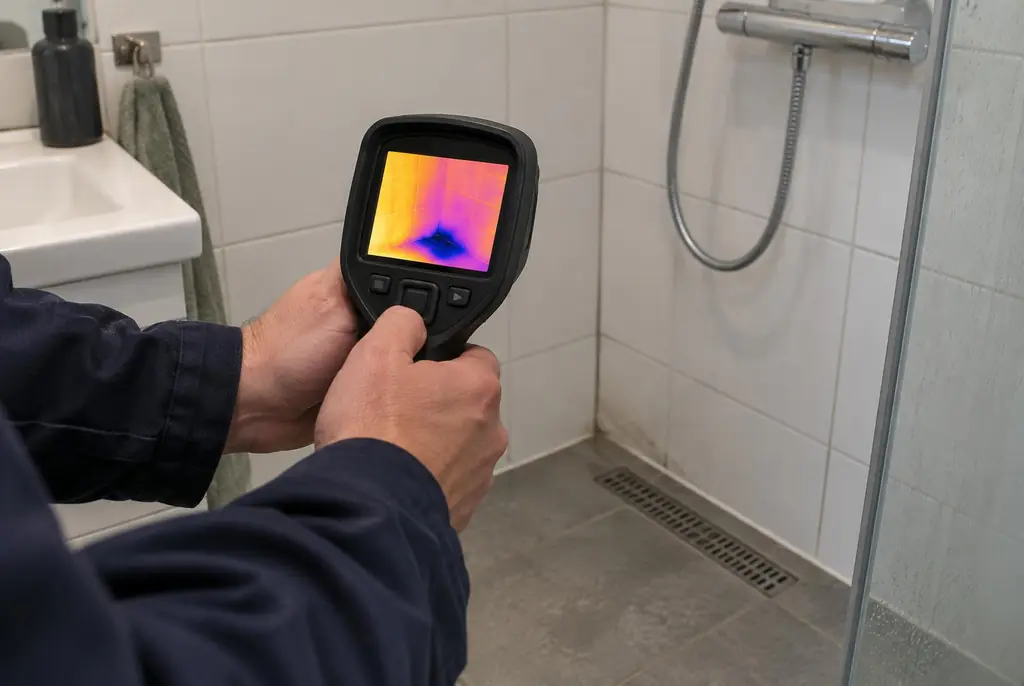 Lekdetectie Oosterhout – lekdetectiespecialist met warmtebeeldcamera in een badkamer